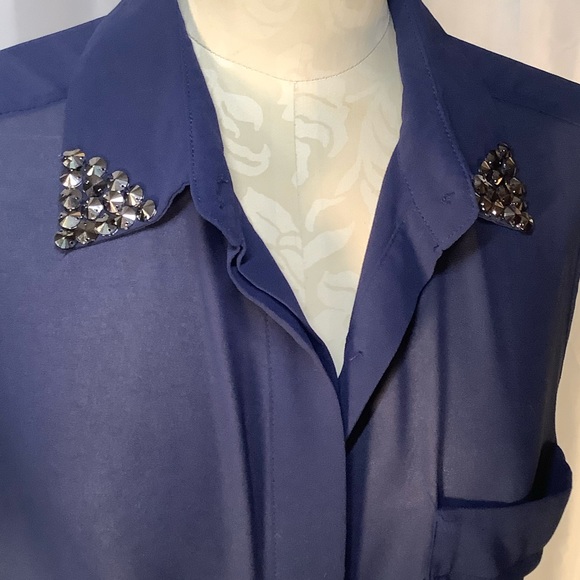 Foreign Exchange Button Down Sheer Embellished S/M - Picture 2 of 12